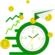 Icon of clock with money and arrows