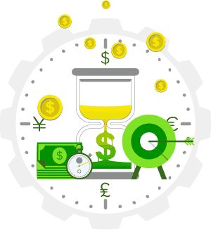 Icon of hour glass and money