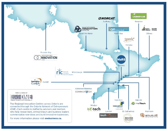 Map of Regional Innovation Centre Ontario