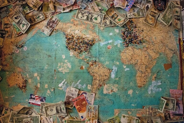 Money spread on world map