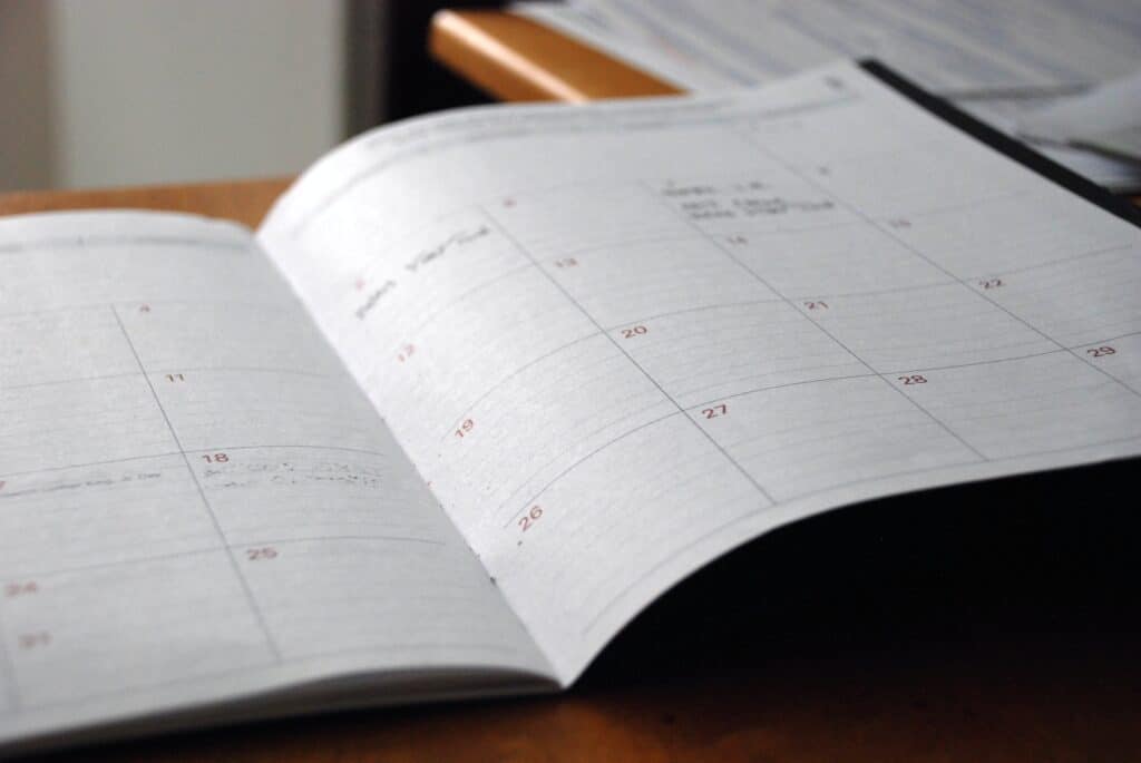 an open booked day planner